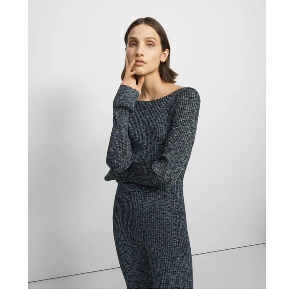 Theory Cabled Print Rib Boat Neck Top in Multicolor - Picture 4 of 6